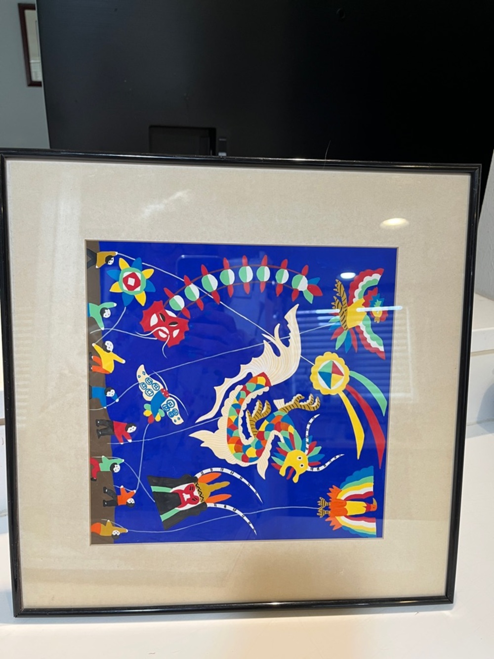 Colorful Dragon Illustration Art Print in Bold Blue. “Vamos a Jugar”